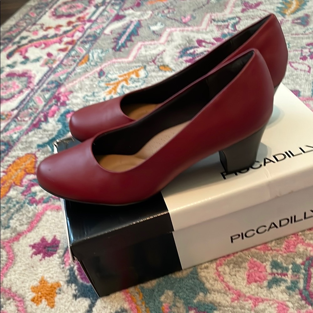 Picadilly Fashion Red  Heels with Block Heel Emirates flight attendant merlot